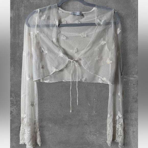 Bershka Sheer Cream Butterfly Cardigan - Picture 1 of 2